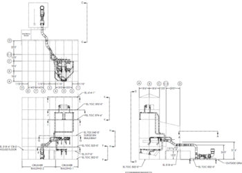 A drawing of the side and front view of a building.