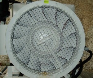 Water is continuously sprayed into the Englo impellor with coarse orifice nozzles designed to prevent plugging. Close up image of a ventilation fan
