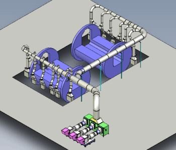 A 3 d image of the pipes and valves in an industrial plant.